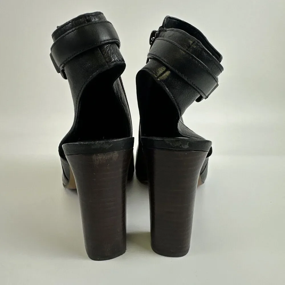 Coach Lafayette Heels Black Soft Leather Zip Peep Toe Slingback Sandal Bootie 9